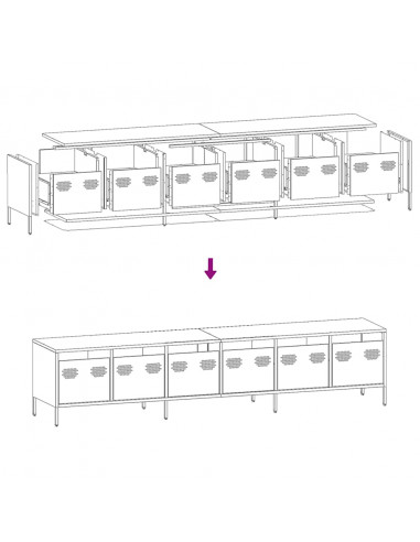 Mobile TV Bianco 202x39x43,5 cm in Acciaio Laminato a Freddo