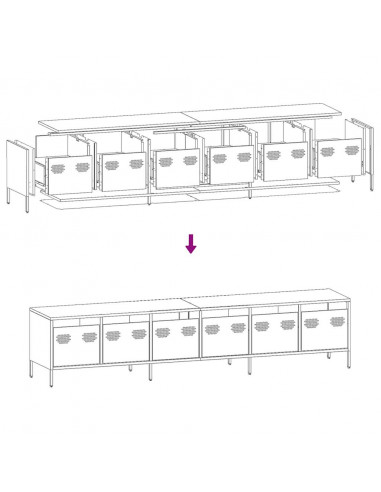 Mobile TV Nero 202x39x43,5 cm in Acciaio Laminato a Freddo