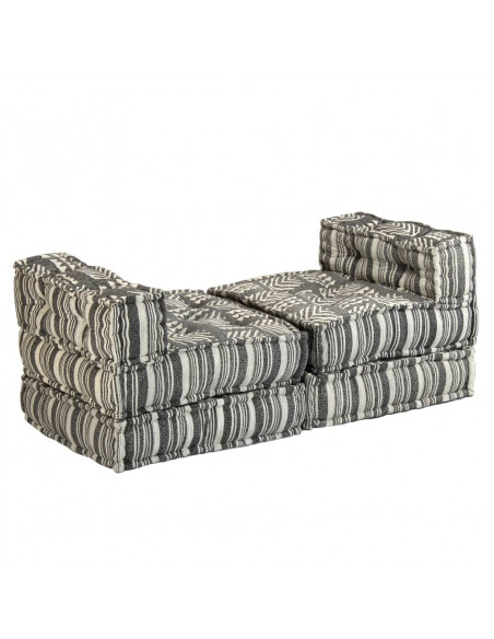 Pouf Modulare a 3 Posti in Tessuto Grigio a Strisce