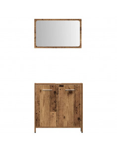 Set Mobili da Bagno 3 pz Legno Antico in Legno Multistrato