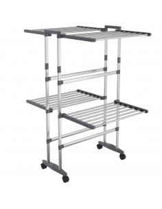 Stendibiancheria a 2 Livelli con Ruote Argento 60x70x106 cm