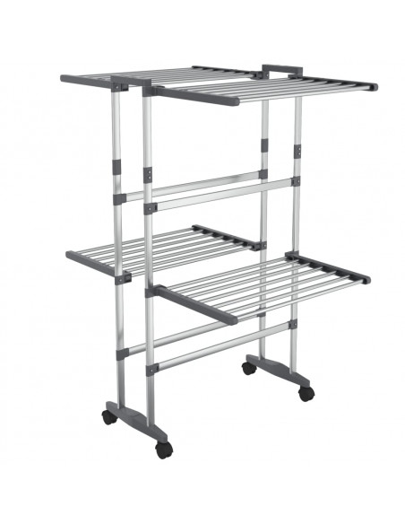 Stendibiancheria a 2 Livelli con Ruote Argento 60x70x106 cm