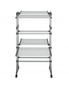 Stendibiancheria a 2 Livelli con Ruote Argento 60x70x106 cm 2