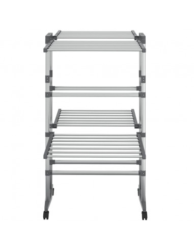 Stendibiancheria a 2 Livelli con Ruote Argento 60x70x106 cm