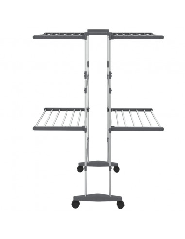 Stendibiancheria a 2 Livelli con Ruote Argento 60x70x106 cm