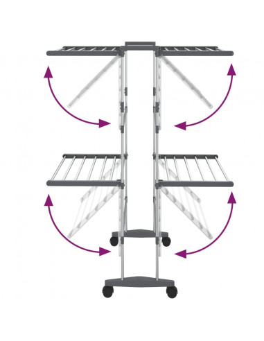 Stendibiancheria a 2 Livelli con Ruote Argento 60x70x106 cm