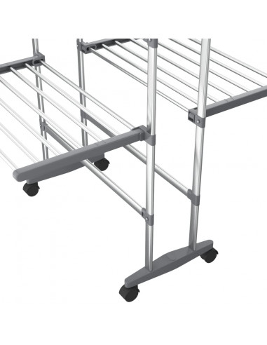 Stendibiancheria a 2 Livelli con Ruote Argento 60x70x106 cm