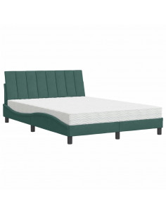 Letto con Materasso Verde Scuro 140x190 cm in Velluto