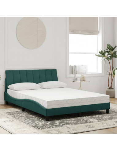 Letto con Materasso Verde Scuro 140x190 cm in Velluto