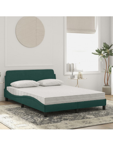 Letto con Materasso Verde Scuro 140x190 cm in Velluto