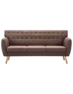 Divano a 3 Posti Rivestito in Tessuto 172x70x82 cm Marrone 2