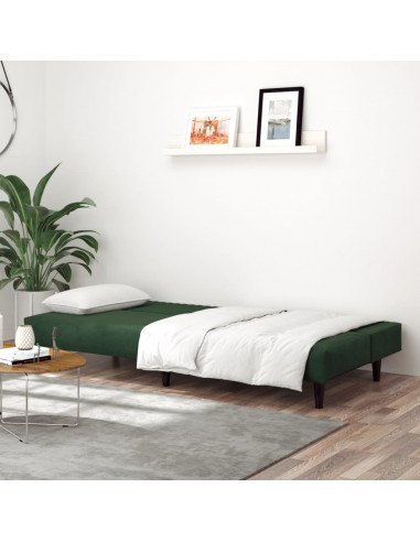 Divano Letto a 2 Posti Verde Scuro in Velluto