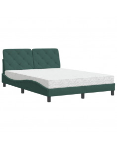 Letto con Materasso Verde Scuro 140x190 cm in Velluto