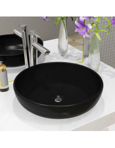 Lavandino Tondo in Ceramica Nero 42x12 cm