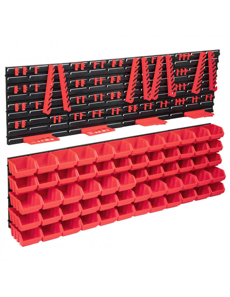 Kit Contenitori 136 pz con Pannelli a Parete Rosso e Nero