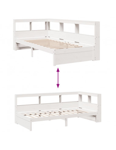 Letto Libreria senza Materasso Bianca 90x200 cm Legno di Pino