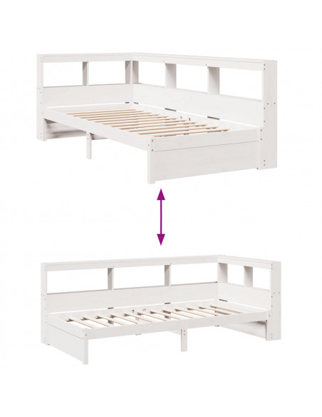 Letto Libreria senza Materasso Bianco 100x200 cm Legno di Pino