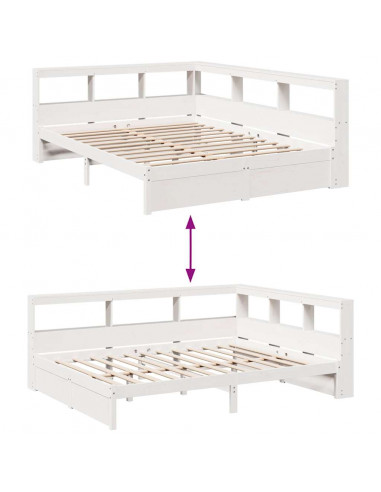 Letto Libreria senza Materasso Bianco 140x190 cm Legno di Pino