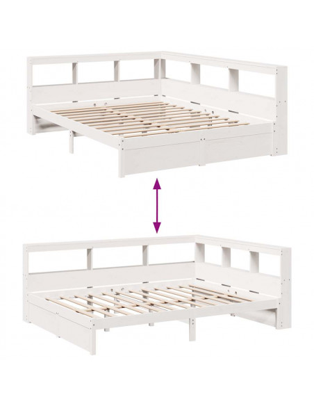 Letto Libreria senza Materasso Bianco 140x200 cm Legno di Pino