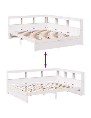 Letto Libreria senza Materasso Bianco 150x200 cm Legno di Pino