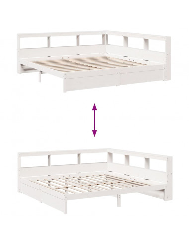 Letto Libreria senza Materasso Bianco 200x200 cm Legno di Pino