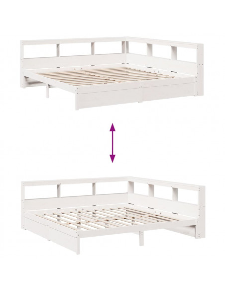 Letto Libreria senza Materasso Bianco 200x200 cm Legno di Pino