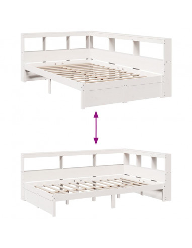 Letto Libreria senza Materasso Bianco 90x190 cm Massello Pino