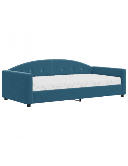 Divano Letto con Materasso Blu 100x200 cm in Velluto