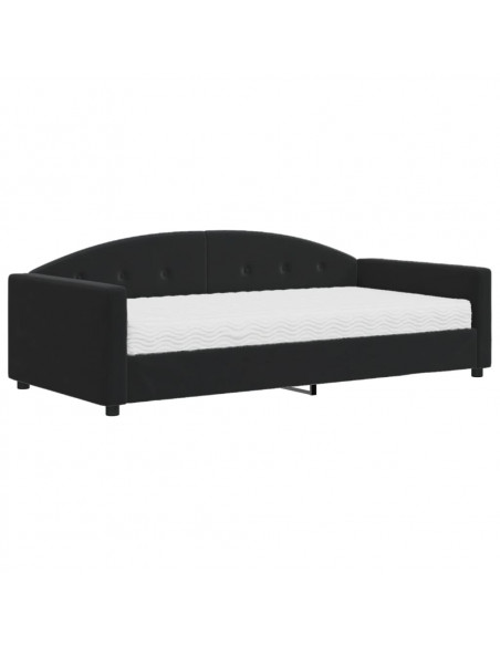 Divano Letto con Materasso Nero 100x200 cm in Velluto