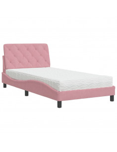Letto con Materasso Rosa 100x200 cm in Velluto