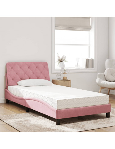 Letto con Materasso Rosa 100x200 cm in Velluto