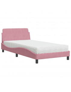Letto con Materasso Rosa 100x200 cm in Velluto