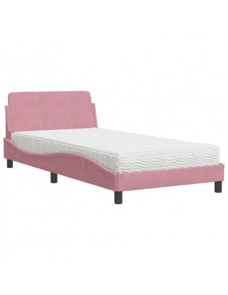 Letto con Materasso Rosa 100x200 cm in Velluto