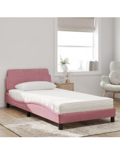 Letto con Materasso Rosa 100x200 cm in Velluto 2