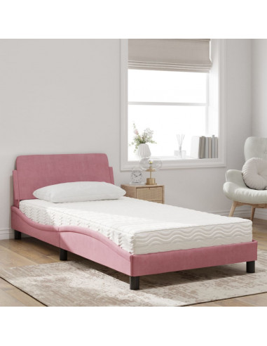 Letto con Materasso Rosa 100x200 cm in Velluto