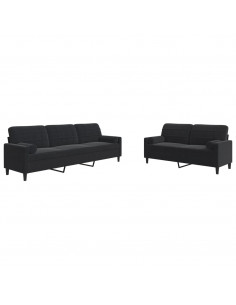 Set di Divani 2 pz con Cuscini e Rinforzi Nero in Velluto