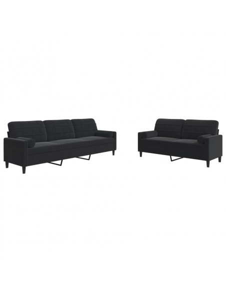 Set di Divani 2 pz con Cuscini e Rinforzi Nero in Velluto