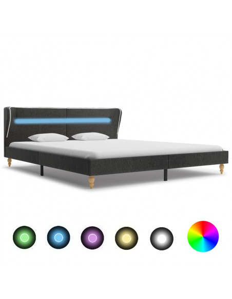 Struttura Letto con LED Tela Grigio Scuro 180x200 cm