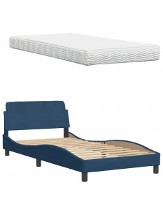 Letto con Materasso Blu 100x200 cm in Tessuto 2