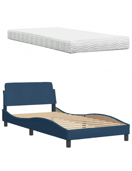 Letto con Materasso Blu 100x200 cm in Tessuto