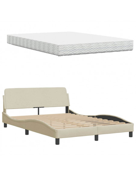 Letto con Materasso Crema 120x200 cm in Tessuto