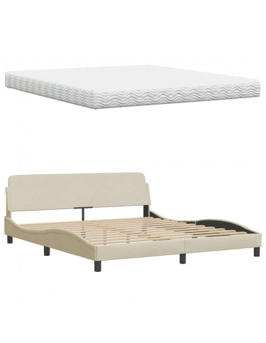 Letto con Materasso Crema 180x200 cm in Tessuto