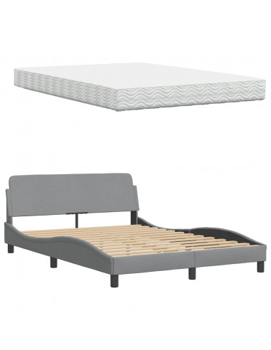 Letto con Materasso Grigio Chiaro 120x200cm Tessuto