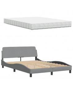 Letto con Materasso Grigio Chiaro 140x200cm Tessuto 2