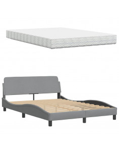 Letto con Materasso Grigio Chiaro 140x200cm Tessuto 2