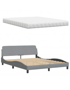 Letto con Materasso Grigio Chiaro160x200 cm Tessuto 2