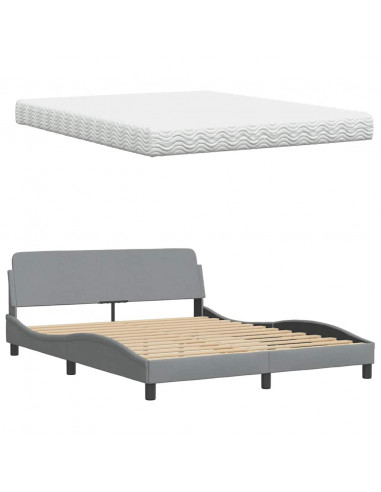 Letto con Materasso Grigio Chiaro160x200 cm Tessuto