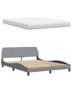 Letto con Materasso Grigio Chiaro160x200 cm Tessuto 2