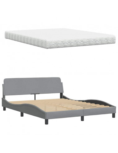 Letto con Materasso Grigio Chiaro160x200 cm Tessuto