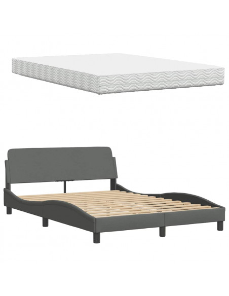 Letto con Materasso Grigio Scuro 140x200cm Tessuto
